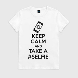 Футболка хлопковая женская Keep Calm & Take a Selfie, цвет: белый