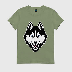 Футболка хлопковая женская Довольная хаски, цвет: авокадо