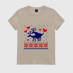 Футболка хлопковая женская Любовь оленей, цвет: миндальный