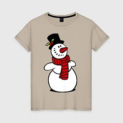 Футболка хлопковая женская Весёлый снеговик, цвет: миндальный