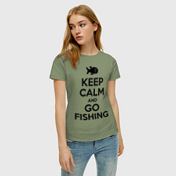 Футболка хлопковая женская Keep Calm & Go fishing, цвет: авокадо — фото 2
