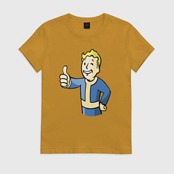 Футболка хлопковая женская Fallout vault boy, цвет: горчичный