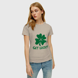 Футболка хлопковая женская Get lucky, цвет: миндальный — фото 2