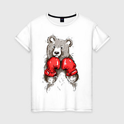 Футболка хлопковая женская Bear Boxing, цвет: белый