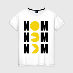 Футболка хлопковая женская Pac-Man: Nom nom, цвет: белый