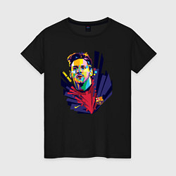 Футболка хлопковая женская Messi Art, цвет: черный