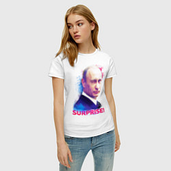 Футболка хлопковая женская Putin Surprise цвета белый — фото 2