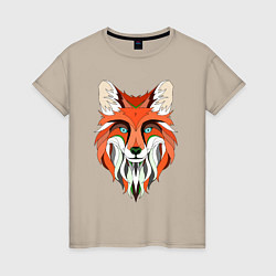 Футболка хлопковая женская Дизайнерская лиса, цвет: миндальный