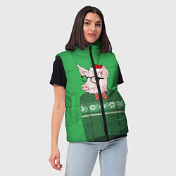 Женский жилет New Year: Hipster Piggy, цвет: 3D-черный — фото 2
