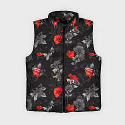 Женский жилет Красные цветы, цвет: 3D-черный