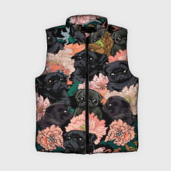 Женский жилет Мопсы и Цветы, цвет: 3D-светло-серый