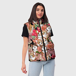 Женский жилет Корги & Цветы, цвет: 3D-черный — фото 2