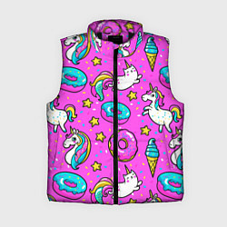 Женский жилет Единороги с пончиками, цвет: 3D-черный