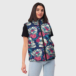 Женский жилет Реалистичные черепа с розами, цвет: 3D-черный — фото 2