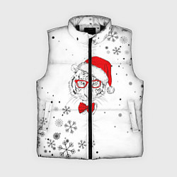 Женский жилет Новогодний тигр летящие снежинки, цвет: 3D-черный