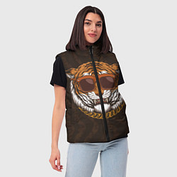 Женский жилет Крутой тигр в очках с цепью, цвет: 3D-светло-серый — фото 2