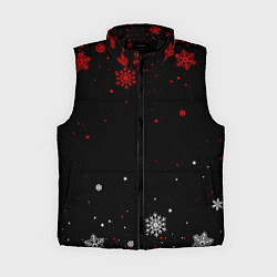 Женский жилет КРАСНО БЕЛЫЕ СНЕЖИНКИ НА ЧЁРНОМ ФОНЕ, цвет: 3D-черный