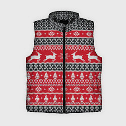 Женский жилет НОВОГОДНИЙ УЗОР С ОЛЕНЯМИ, цвет: 3D-черный