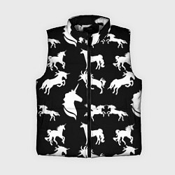 Женский жилет Белые единороги на черном фоне