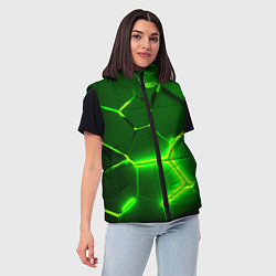 Женский жилет 3D ПЛИТЫ НЕОН NEON GREEN HEXAGON РАЗЛОМ, цвет: 3D-черный — фото 2