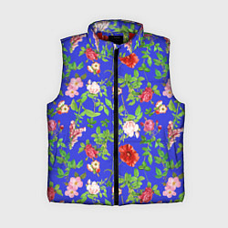 Женский жилет Цветочки - синий фон - паттерн