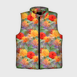 Женский жилет Желтые и красные садовые цветы