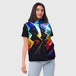 Женский жилет Неоновая молния Абстракция Neon Lightning Abstract, цвет: 3D-черный — фото 2