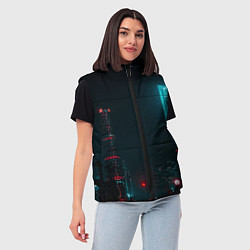 Женский жилет Неоновые высотки в городе - Светло-синий, цвет: 3D-красный — фото 2