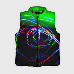Женский жилет Неоновые абстрактные волнообразные огни - Зелёный, цвет: 3D-красный