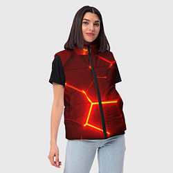 Женский жилет Красные неоновые геометрические плиты, цвет: 3D-светло-серый — фото 2