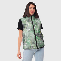 Женский жилет Зеленые цветы на сером мраморном фоне, цвет: 3D-светло-серый — фото 2
