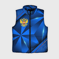 Женский жилет Герб РФ на синем объемном фоне, цвет: 3D-черный