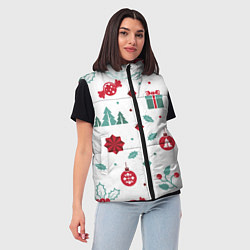 Женский жилет Новый год подарки, конфеты, ёлочные шары, цвет: 3D-светло-серый — фото 2