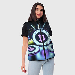 Женский жилет Неоновый светящийся биткоин, цвет: 3D-светло-серый — фото 2