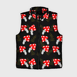 Женский жилет Мухоморы на черном фоне, цвет: 3D-черный