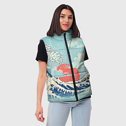 Женский жилет Морской пейзаж с большими волнами на закате, цвет: 3D-светло-серый — фото 2
