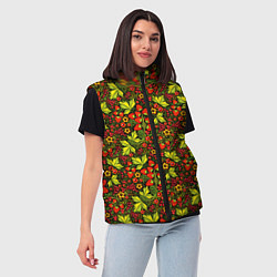Женский жилет Хохлома - клубника и рябина, цвет: 3D-черный — фото 2