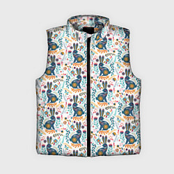 Женский жилет Новогодний паттерн - Кролики и веточки, цвет: 3D-светло-серый