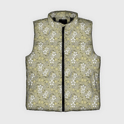 Женский жилет Белые, желтые цветы на светлом горчичном фоне