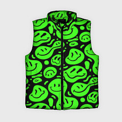 Женский жилет Психоделические смайлы - салатовый неон, цвет: 3D-черный