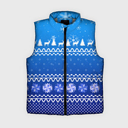 Женский жилет Новогодний узор на синем фоне, цвет: 3D-светло-серый