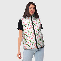 Женский жилет Тюльпаны и сердечки - паттерн, цвет: 3D-черный — фото 2