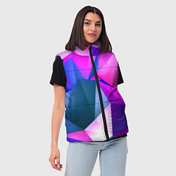 Женский жилет Neon blue polygons, цвет: 3D-светло-серый — фото 2