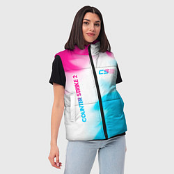 Женский жилет Counter Strike 2 neon gradient style: надпись, сим, цвет: 3D-черный — фото 2