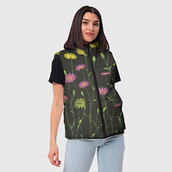 Женский жилет Полевые цветочки на темном фоне, цвет: 3D-черный — фото 2