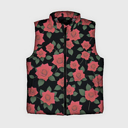 Женский жилет Алые розы на черном