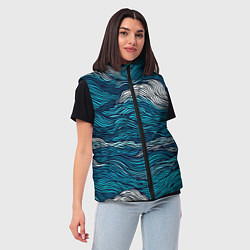 Женский жилет Синие волны абстракт, цвет: 3D-светло-серый — фото 2