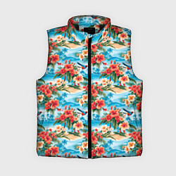 Женский жилет Гавайский стиль летние цветы, цвет: 3D-черный