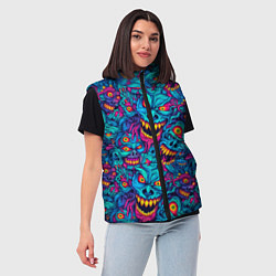 Женский жилет Неоновые монстры - graffiti art style pattern, цвет: 3D-светло-серый — фото 2