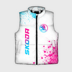 Женский жилет Skoda neon gradient style: надпись, символ, цвет: 3D-черный